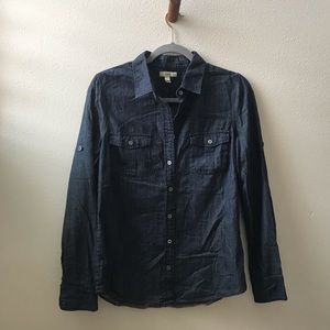 J. Crew Chambray Dark Rinse Denim Button Down Top